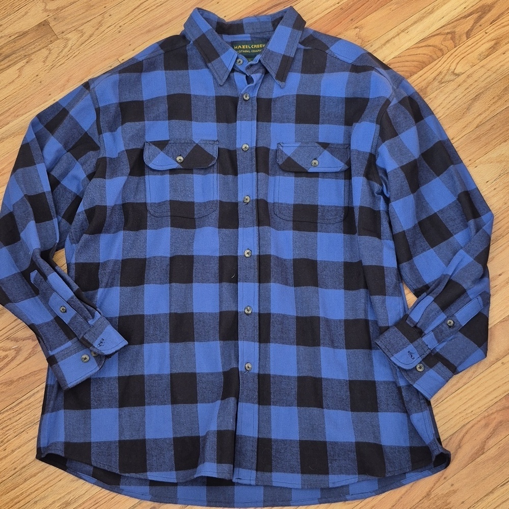 Hazel Creek Blue and Black Plaid Men's Flannel Shirt Sz 2X Exc Condition